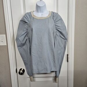 Tish Cox Blue And White Striped Design Blouse Women's L Made In Dallas